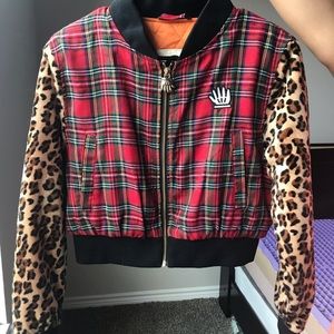 Animal and Plaid Printed Bomber Jacket